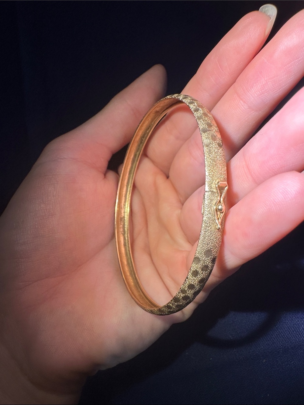 Gold Textured Hinged Bangle Bracelet - Women Jewelry